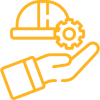 Quality Craftsmanship Icon of an open hand holding a hard hat with a gear